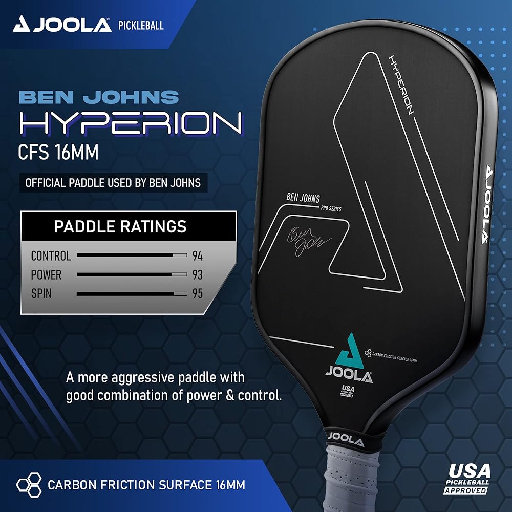 JOOLA Ben Johns Hyperion Pickleball Paddle - USAPA Approved with Sweet Spot, Max Spin, Elongated Handle, Custom Cover