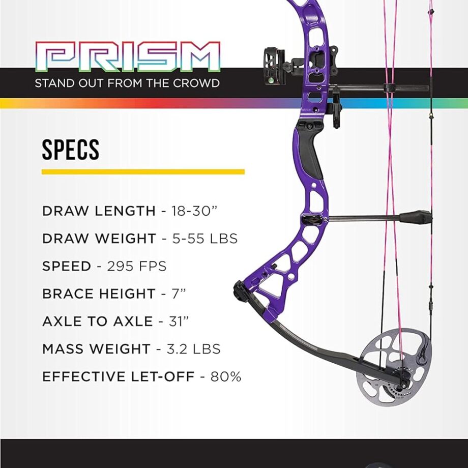 DIAMOND ARCHERY Prism Fully Equipped Adjustable Durable Compound Bow, 5-55 lbs, Purple, Left Hand