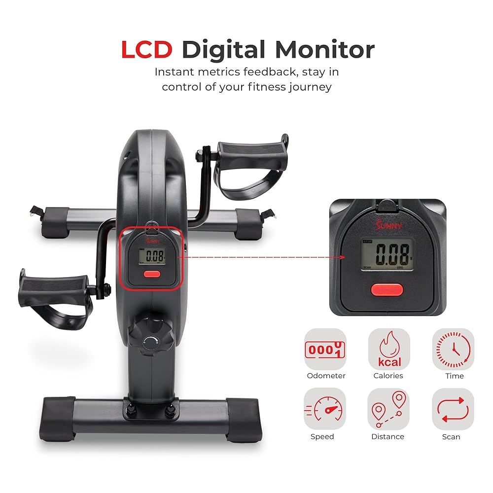 Sunny Health & Fitness Under Desk Smart Mini Pedal Exerciser, Exercise Cycle Bike and Mat/Workout Bands with Low Profile Design - SF-B0418SMART