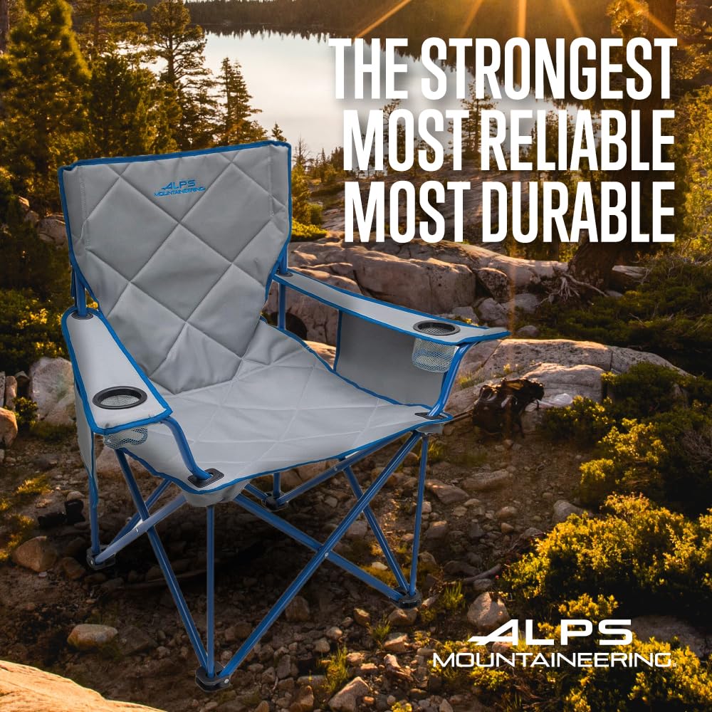 ALPS Mountaineering King Kong Camping Chairs for Adults with Mesh Cup Holders and Pockets, Built Durable and Reliable with Compact Foldable Steel Frame, Light Gray