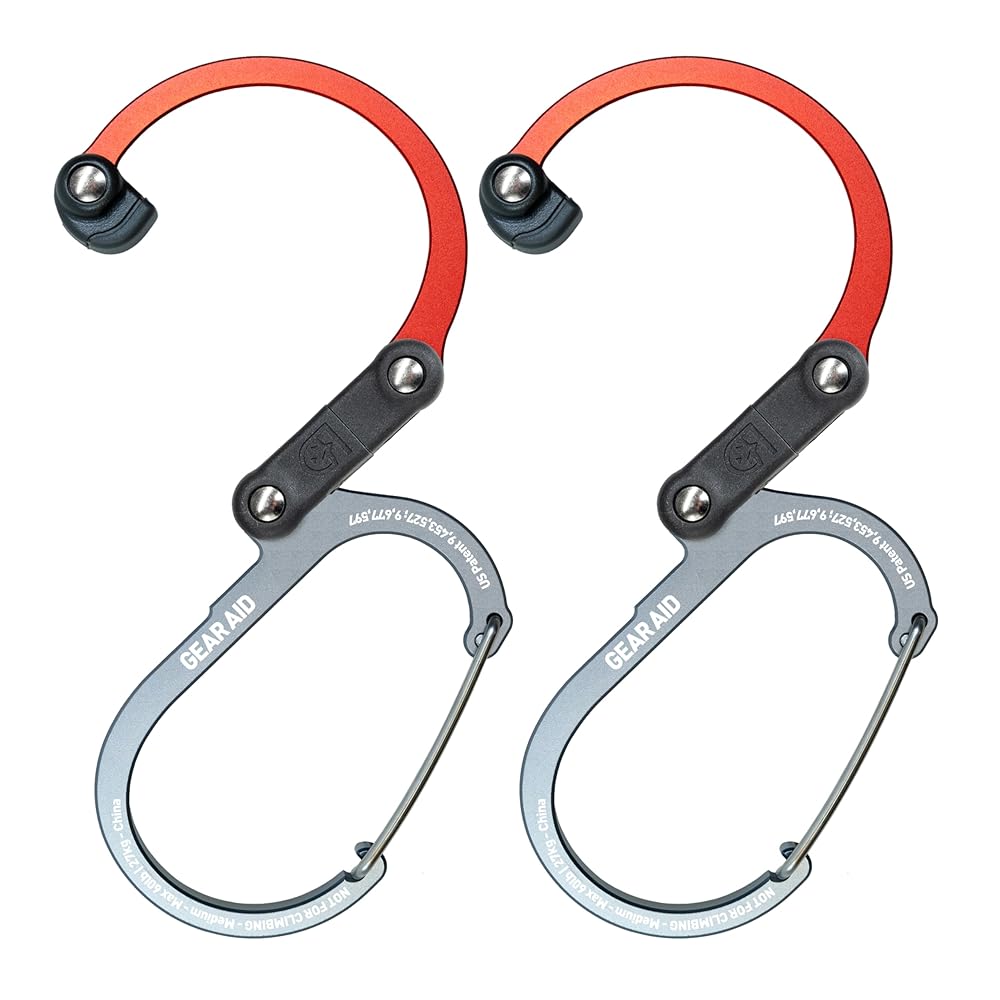 GEAR AID HEROCLIP Carabiner Gear Clip and Hook (Medium) for Camping, Backpack, and Garage Organization, Orange, 2 Pack