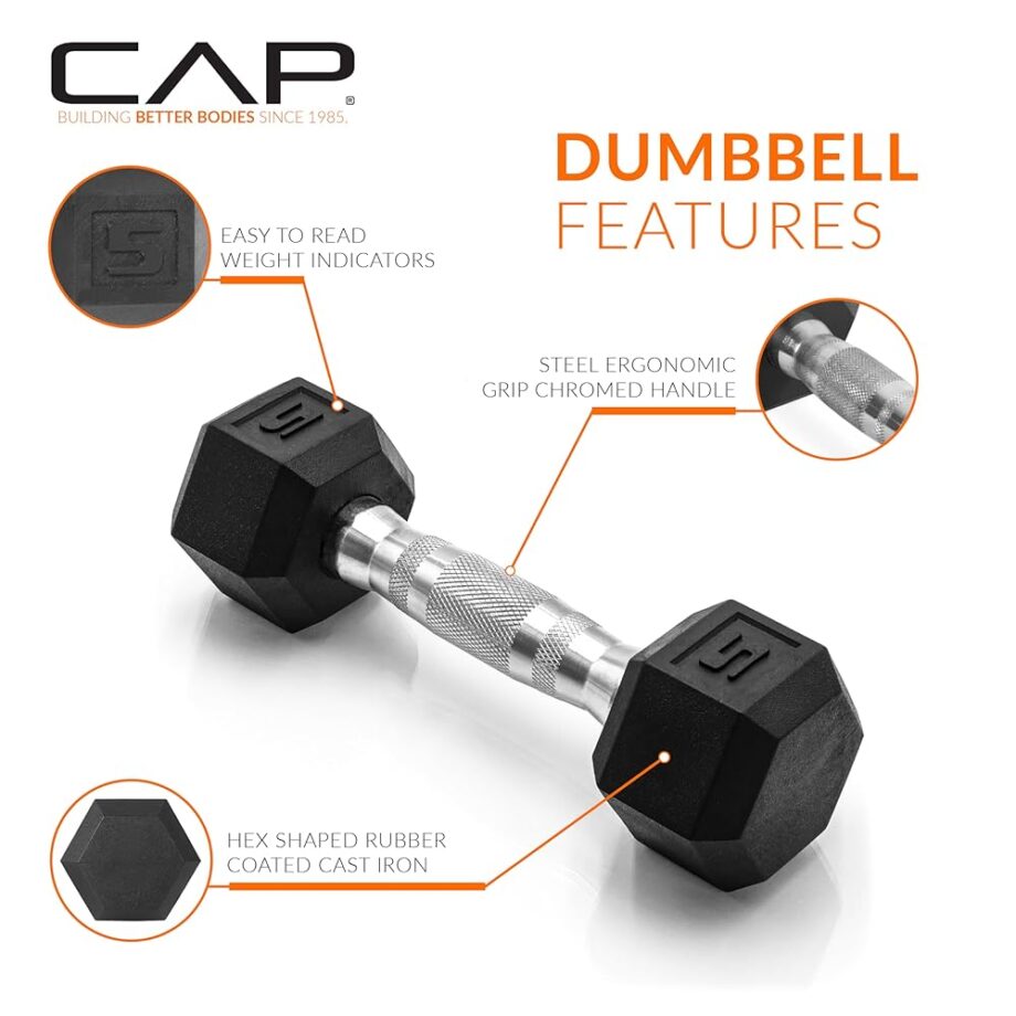 CAP Barbell 5 LB Pair Coated Hex Dumbbell Weight