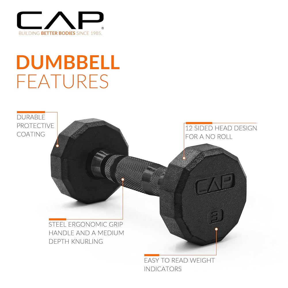 CAP Barbell 12-Sided Coated Dumbbell with Black Handle, Pair, 3 LB