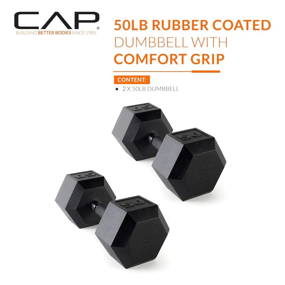 CAP Barbell 50 LB Coated Hex Dumbbell Weight Pair with Padded Grip