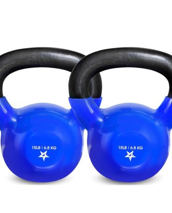 Yes4All Kettlebell, 15 lb Vinyl Coated Cast Iron Kettlebell Set of 2 for Home Gym Exercises, Heavy Weights Gym, Fitness, Full Body Workout Equipment, Push up, Grip, Strength Training - Blue