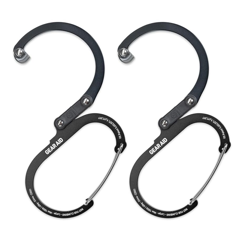 GEAR AID HEROCLIP Carabiner Gear Clip and Hook (Medium) for Camping, Backpack, and Garage Organization, Stealth Black, 2 Pack