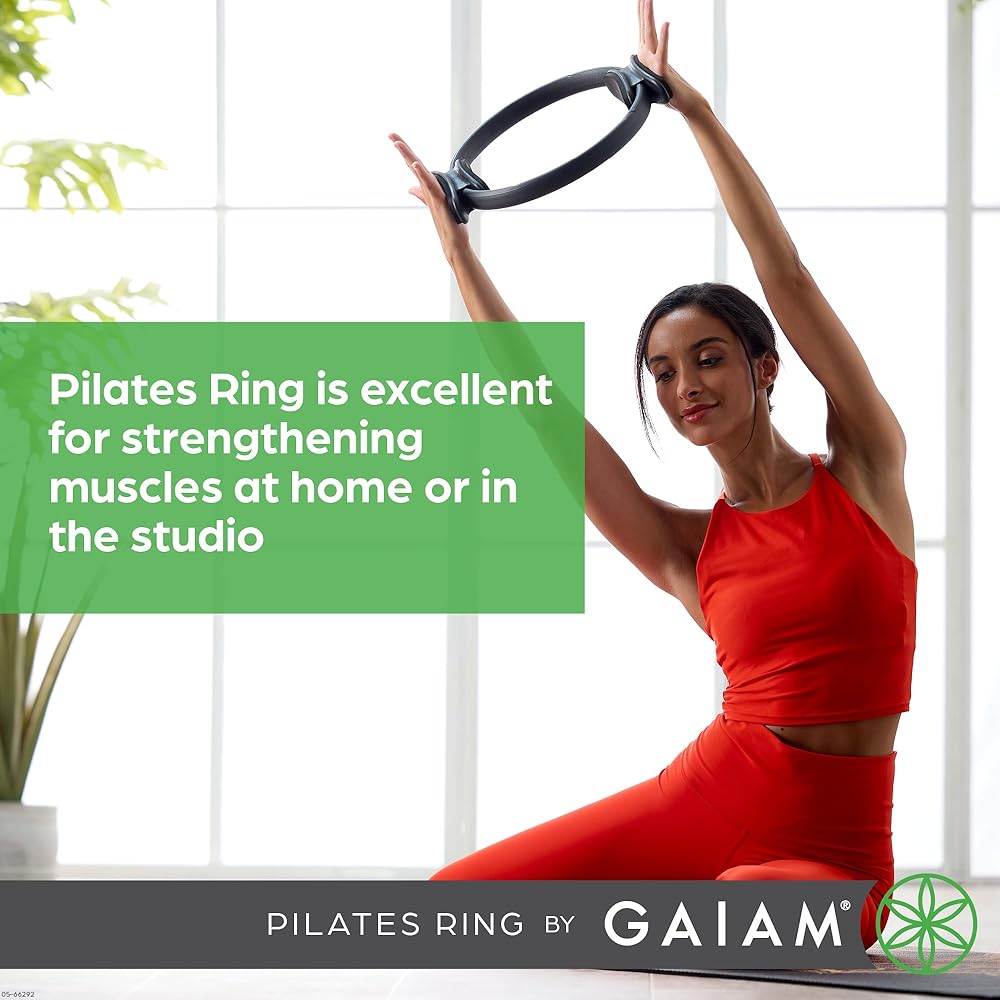 Gaiam Pilates Ring 12" Fitness Circle - Lightweight & Durable Foam Padded Handles | Flexible Resistance Exercise Equipment for Toning Arms, Thighs/Legs & Core, Black