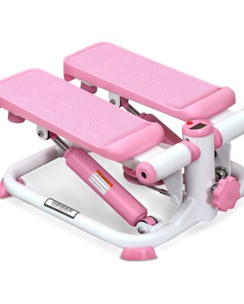 Sunny Health & Fitness Mini Stepper for Exercise Low-Impact Stair Step Cardio Equipment with Resistance Bands, Digital Monitor, Up Down Pink - P2000