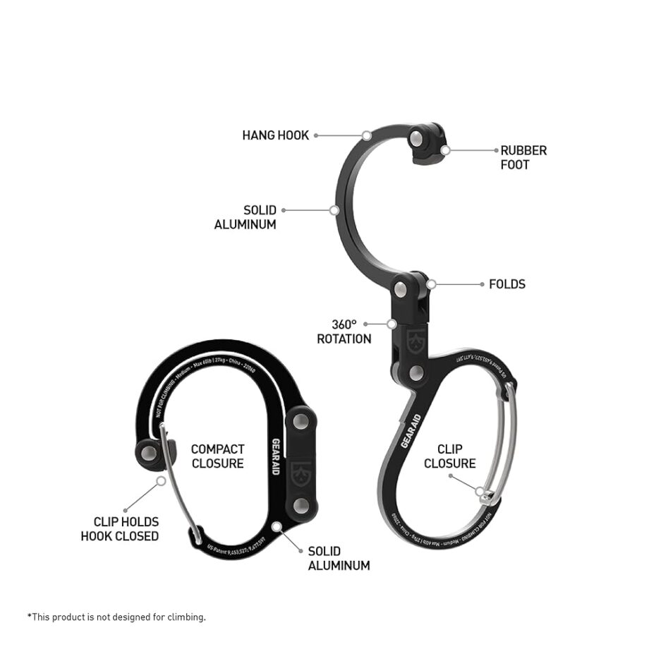 GEAR AID HEROCLIP Carabiner Gear Clip and Hook (Medium) for Camping, Backpack, and Garage Organization, Nav Green, 1 Pack