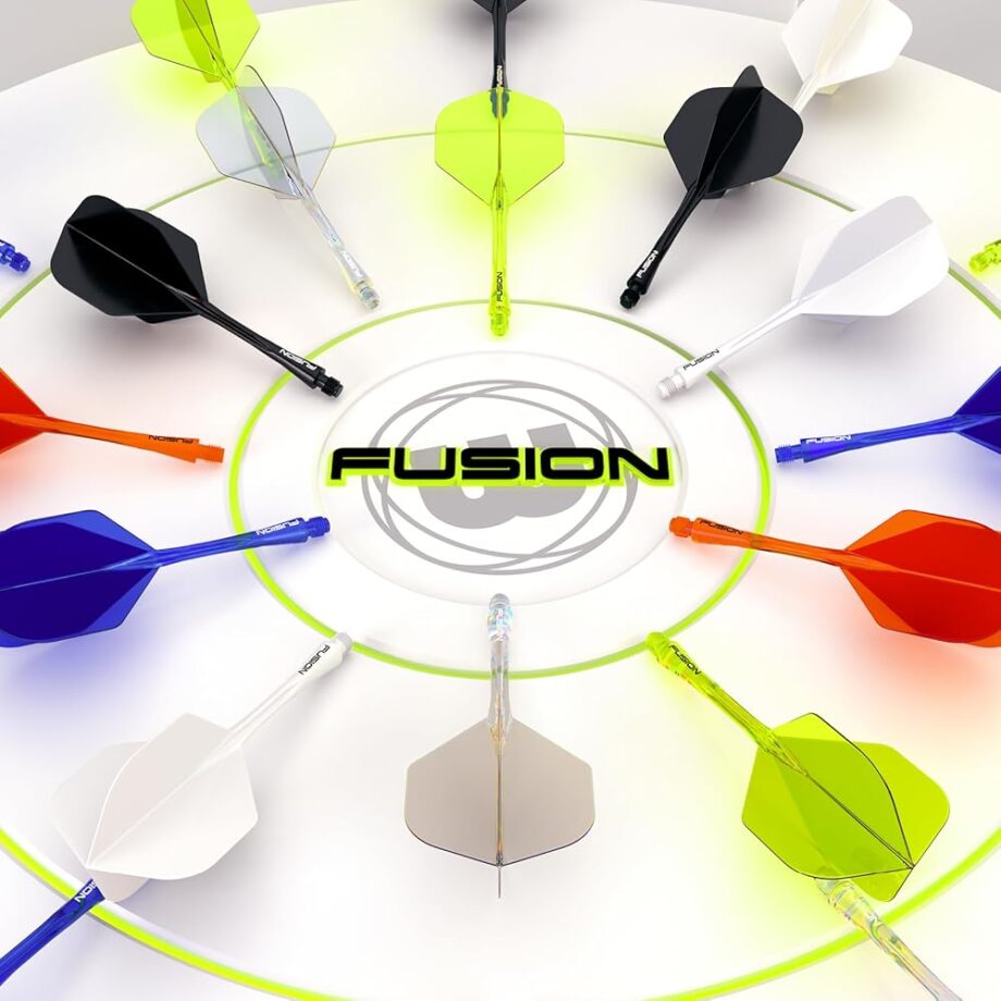 Winmau Darts Fusion Integrated Flight & Shaft System - No.2 Shape & Design - Clear Colour, Intermediate Length