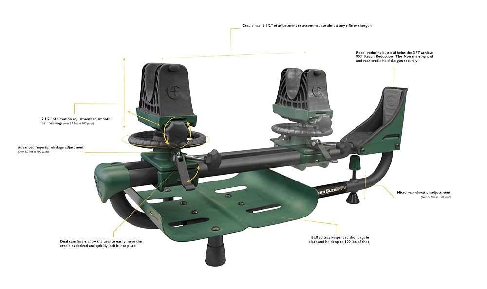 Caldwell Lead Sled DFT 2 Rifle Shooting Rest with Adjustable Ambidextrous Frame for Recoil Reduction, Sight In, Range and Stability
