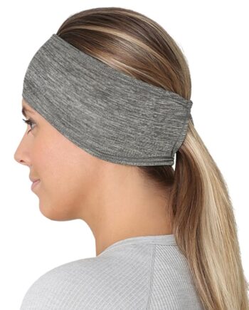 TrailHeads Womens Ponytail Headband - Moisture Wicking Hair Headband for Running, Winter, Workout - Athletic Headband Women - Heather Grey