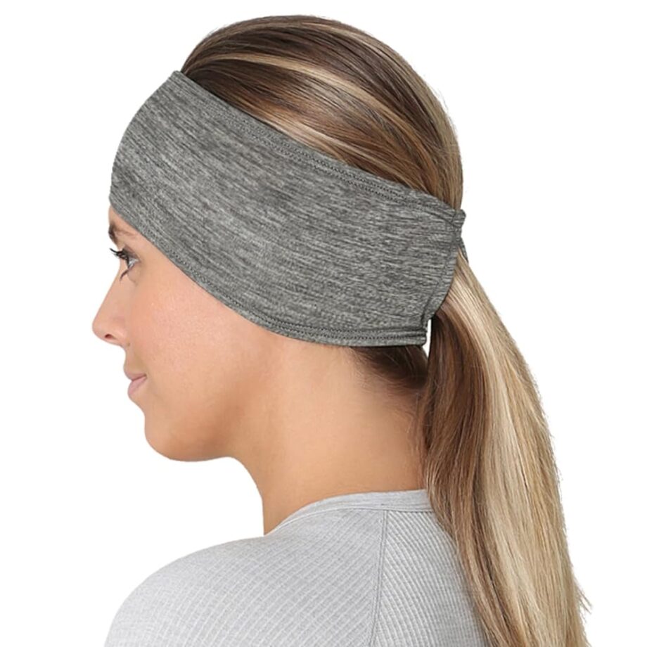 TrailHeads Womens Ponytail Headband - Moisture Wicking Hair Headband for Running, Winter, Workout - Athletic Headband Women - Heather Grey