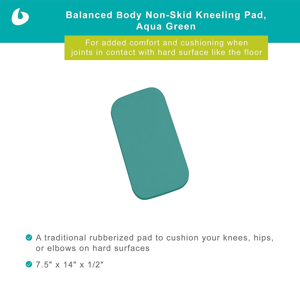 Balanced Body Non-Skid Pad, No-Slip Kneeling Pad, Knee, Elbow, and Wrist-Protector Cushion, Pilates Workout Equipment, Compact Home Workout Mat, 7.5″ x 14″ x 1/2″, Aqua Green