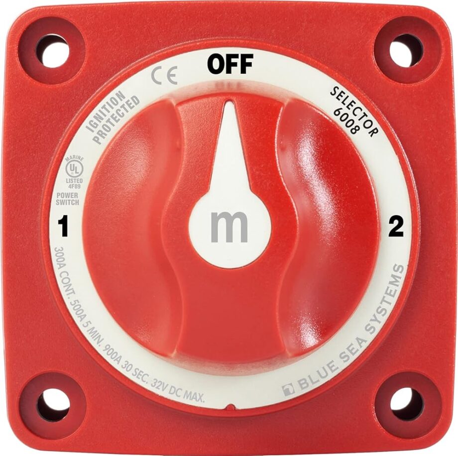 Blue Sea Systems 6008 m-Series Series Mini Battery Switch 3 Position Selector, Red