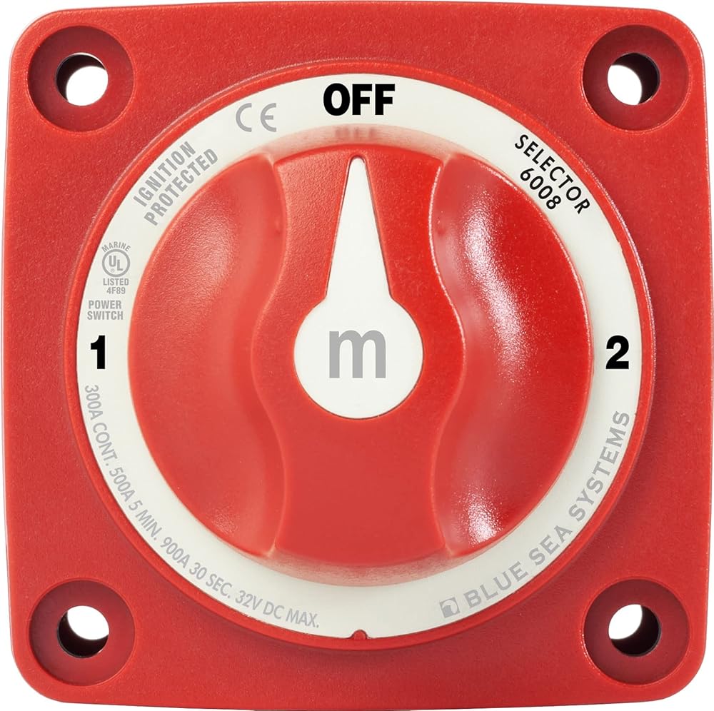 Blue Sea Systems 6008 m-Series Series Mini Battery Switch 3 Position Selector, Red