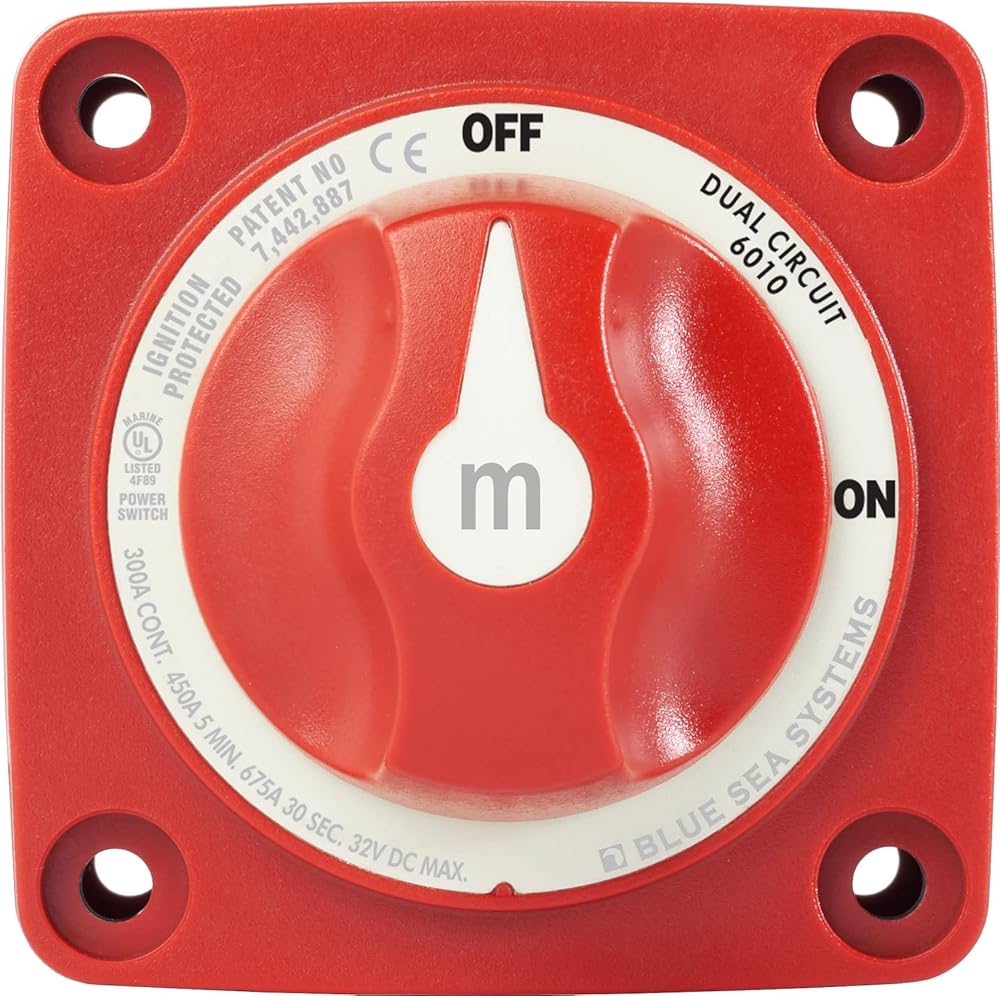 Blue Sea Systems 6010 m-Series Mini Battery Switch, 300A, 32V DC Dual Circuit, Red