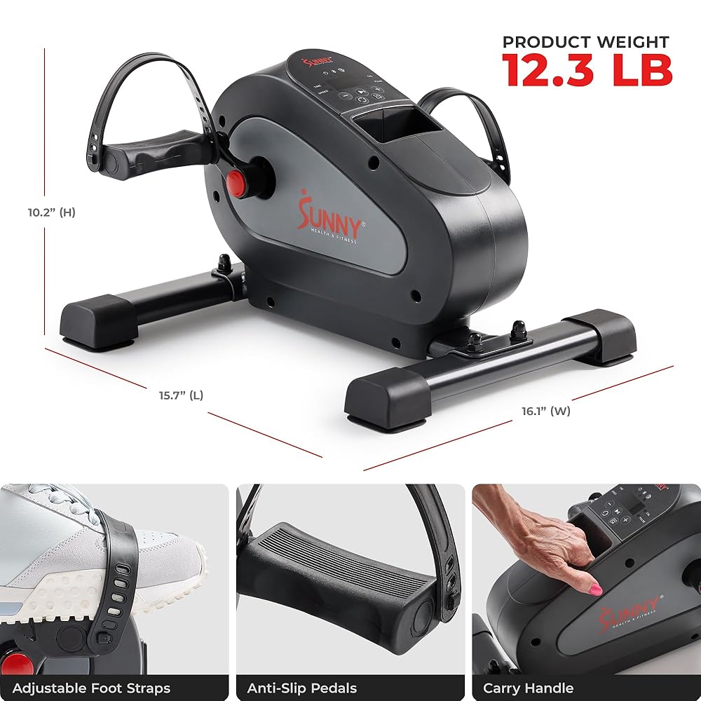 Sunny Health & Fitness Smart Motorized Mini Exercise Bike, Dual Function Portable Under-Desk Pedal Trainer for Low-Impact Cardio Home Workout, Free SunnyFit App Connection – SF-B024041