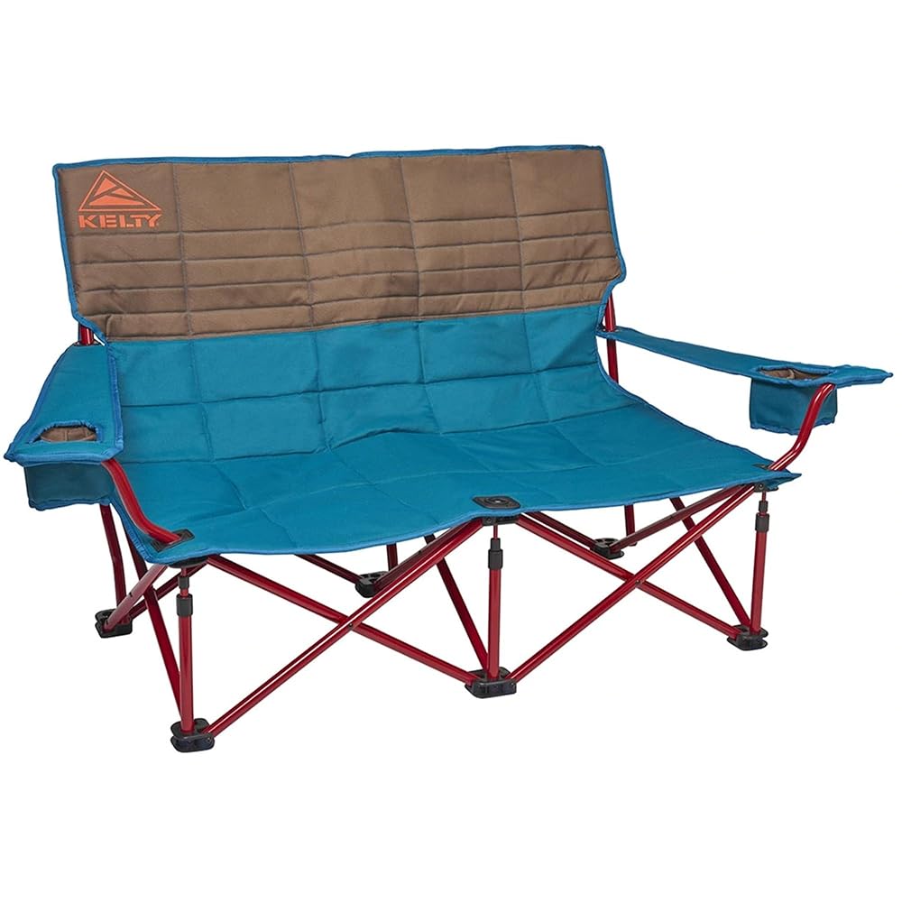Kelty Low Loveseat Oversized 2-Person Heavy Duty Folding Camp Chair, Double Seat for Soccer Games, Tailgating, Beach Days (Low Height/Deep Lake)