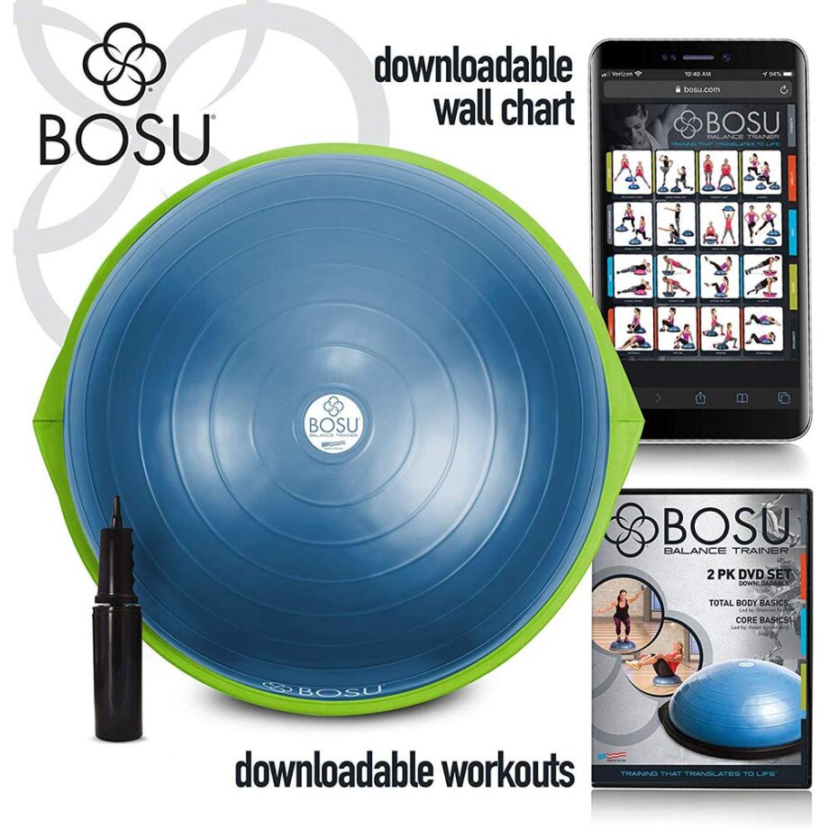 Bosu Home Gym Equipment the Original Balance Trainer Enhance Workout, Strength, Balance, and Flexibility with 26 Inches Diameter, Blue and Green