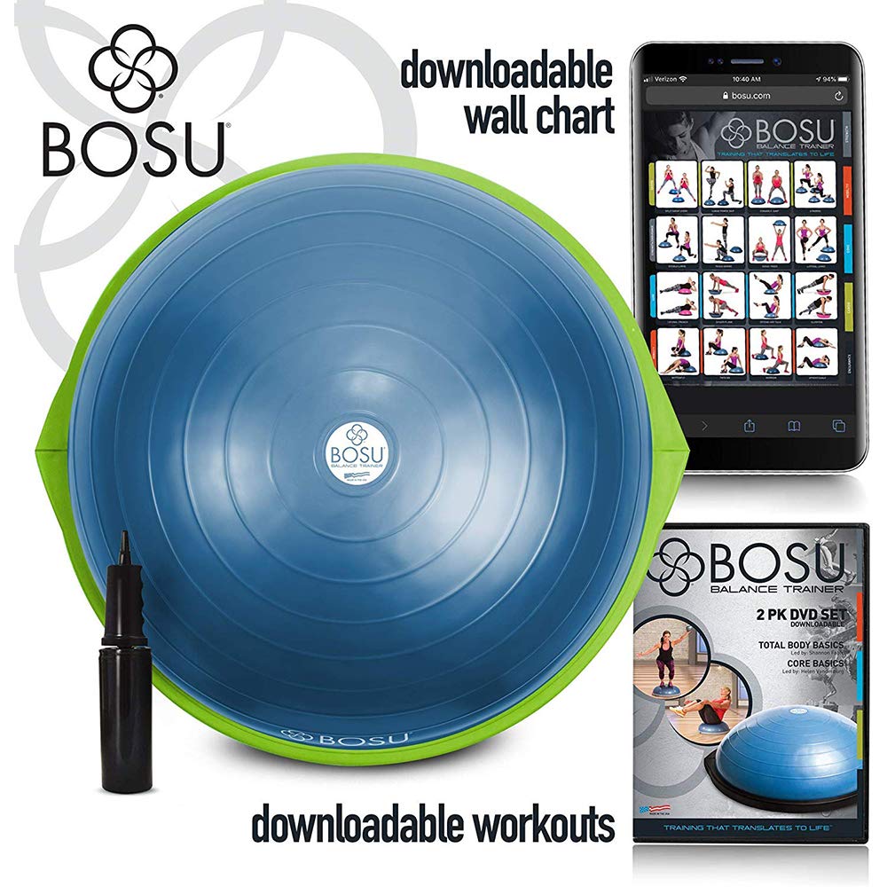 Bosu Home Gym Equipment the Original Balance Trainer Enhance Workout, Strength, Balance, and Flexibility with 26 Inches Diameter, Blue and Green