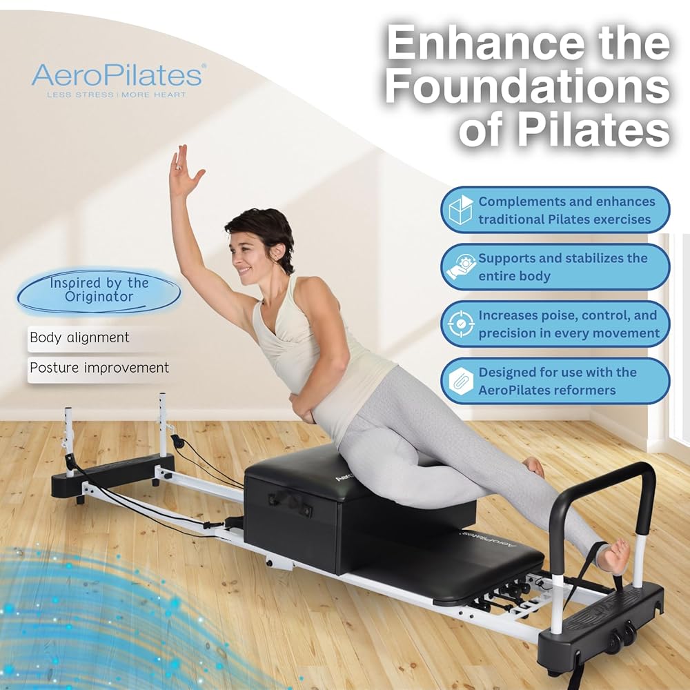AeroPilates Box & Pole – Pilates Reformer Accessory for Strength, Balance & Flexibility – Includes Adjustable Support Pole, Strap & Instructional Workout Video – Compatible with All Pilates Reformers