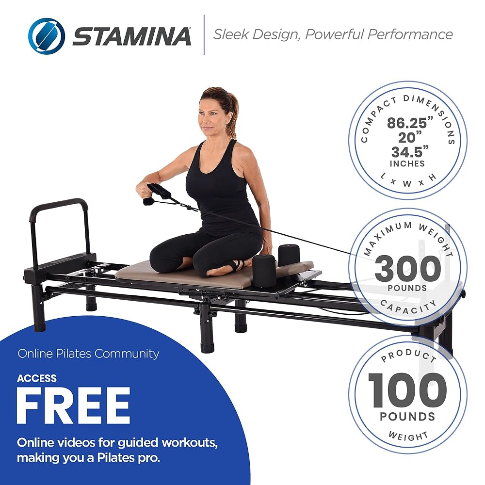 AeroPilates Reformer - Pilates Reformer Workout Machine for Home Gym - Cardio Fitness Rebounder- Up to 300 lbs Weight Capacity, Gray