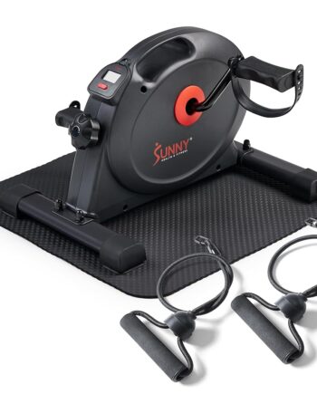 Sunny Health & Fitness Under Desk Smart Mini Pedal Exerciser, Exercise Cycle Bike and Mat/Workout Bands with Low Profile Design - SF-B0418SMART