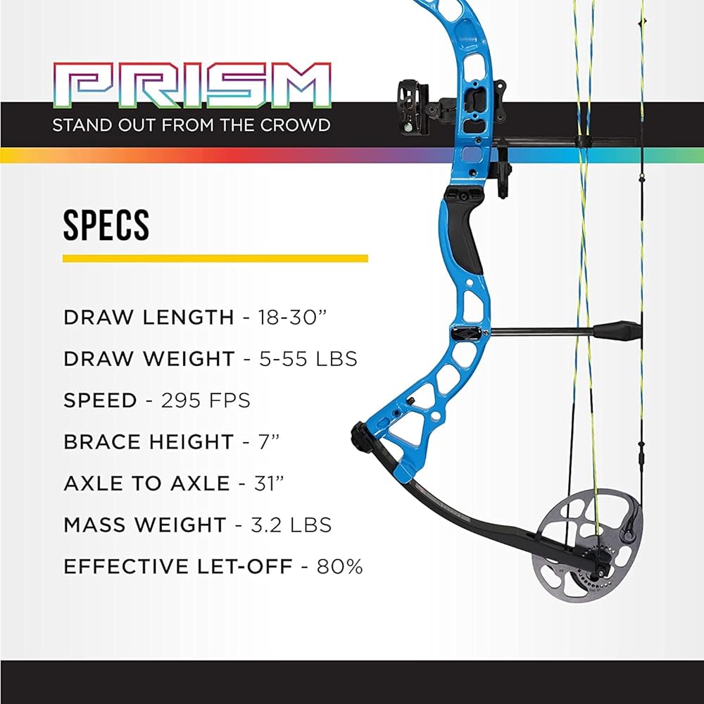 DIAMOND ARCHERY Prism Fully Equipped Adjustable Durable Compound Bow, 5-55 lbs, Electric Blue, Right Hand