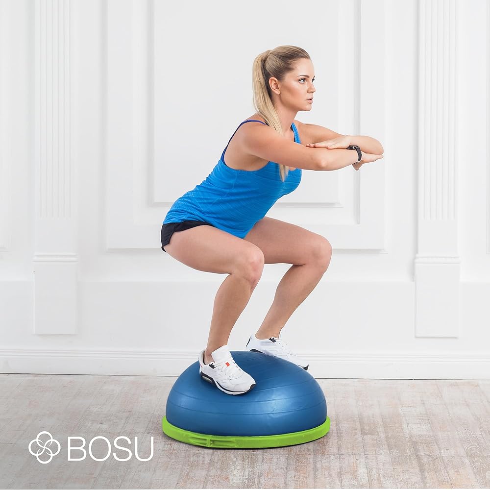 Bosu Home Gym Equipment the Original Balance Trainer Enhance Workout, Strength, Balance, and Flexibility with 26 Inches Diameter, Blue and Green