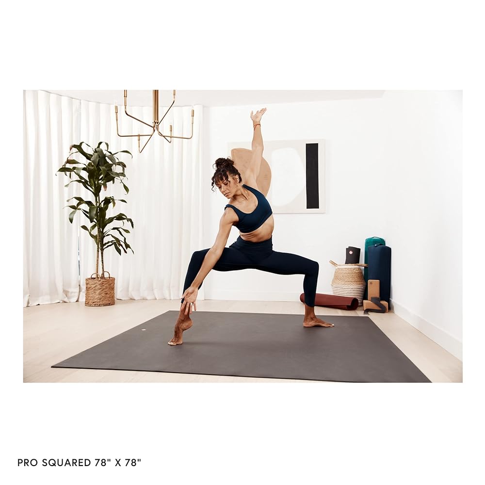 Manduka PRO Squared Yoga And Pilates Mat - Extra Large Premium 6mm Thick Mat, Eco Friendly, Oeko-Tex Certified and Free Of ALL Chemicals, Ultra Dense Cushioning For Support And Stability In Yoga, Pilates, Gym And Any General Fitness - 78 inches, Black, 78" x 78"