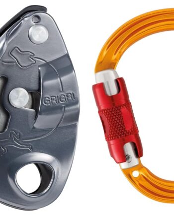 PETZL GRIGRI Belay Device with Sm'D Twist-Lock Carabiner - Belay Device with Cam-Assisted Blocking for Sport, Trad, & Top-Rope Climbing - Grey