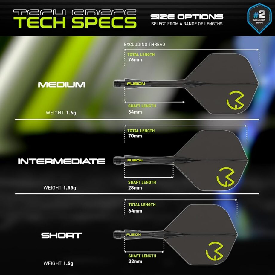 Winmau Darts Fusion Integrated Flight & Shaft System - No.2 Shape & Design - Mvg Design, Short Length