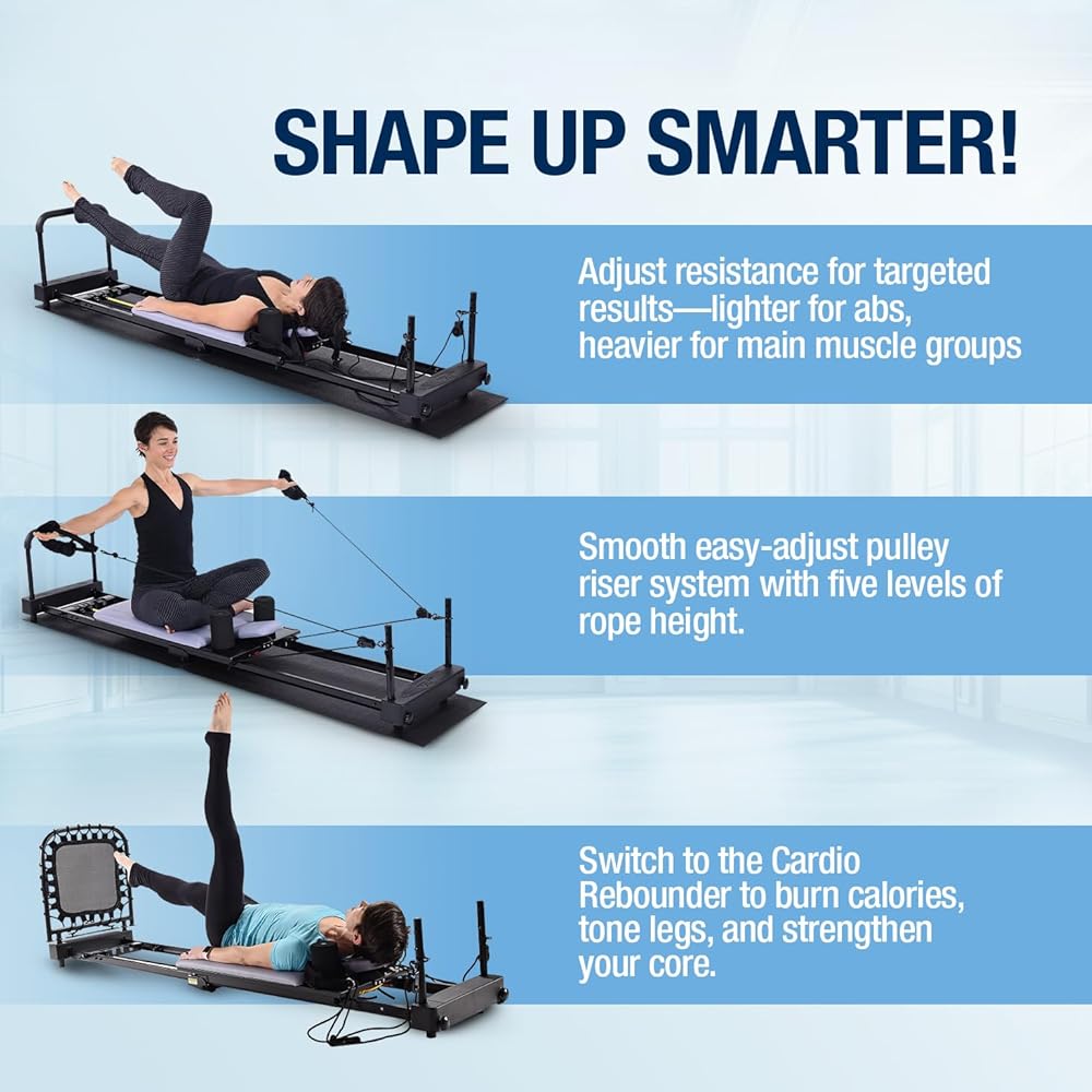 AeroPilates Reformer 4420 Plus Floor Mat - Pilates Reformer Workout Machine for Home Gym - Cardio Fitness Rebounder - Foldable - 300 lbs Weight Capacity