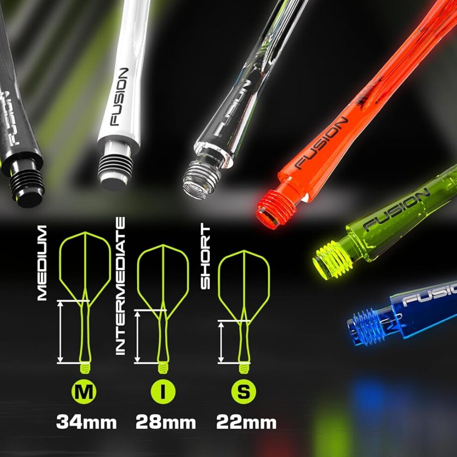 Winmau Darts Fusion Integrated Flight & Shaft System - No.2 Shape & Design - Clear Colour, Short Length