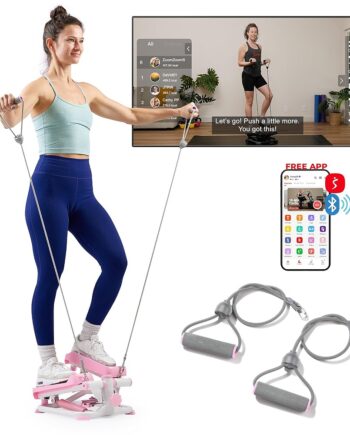 Sunny Health & Fitness Total Body 2-in-1 Stepper Machine, Total Body Workout, Adjustable Hydraulic, Resistance Bands, Non-Slip Pedals w Optional Free SunnyFit App Enhanced Bluetooth Connectivity