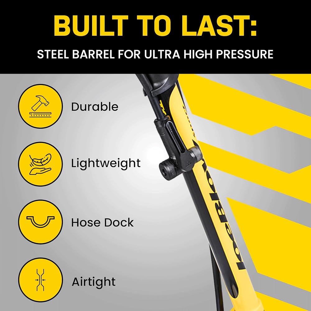 Topeak JoeBlow Sport III High-Pressure Bike Floor Pump – 160 PSI, Durable Steel Barrel, 3” Analog Gauge, TwinHead DX5 Pump Head, Long Hose, Ergonomic Handle, Fits Presta, Schrader, & Dunlop Valves