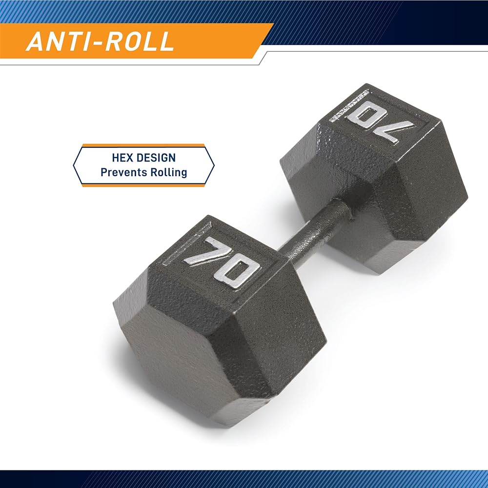 Marcy 70lb Cast Iron Hex Dumbbell, Single, IV-2070