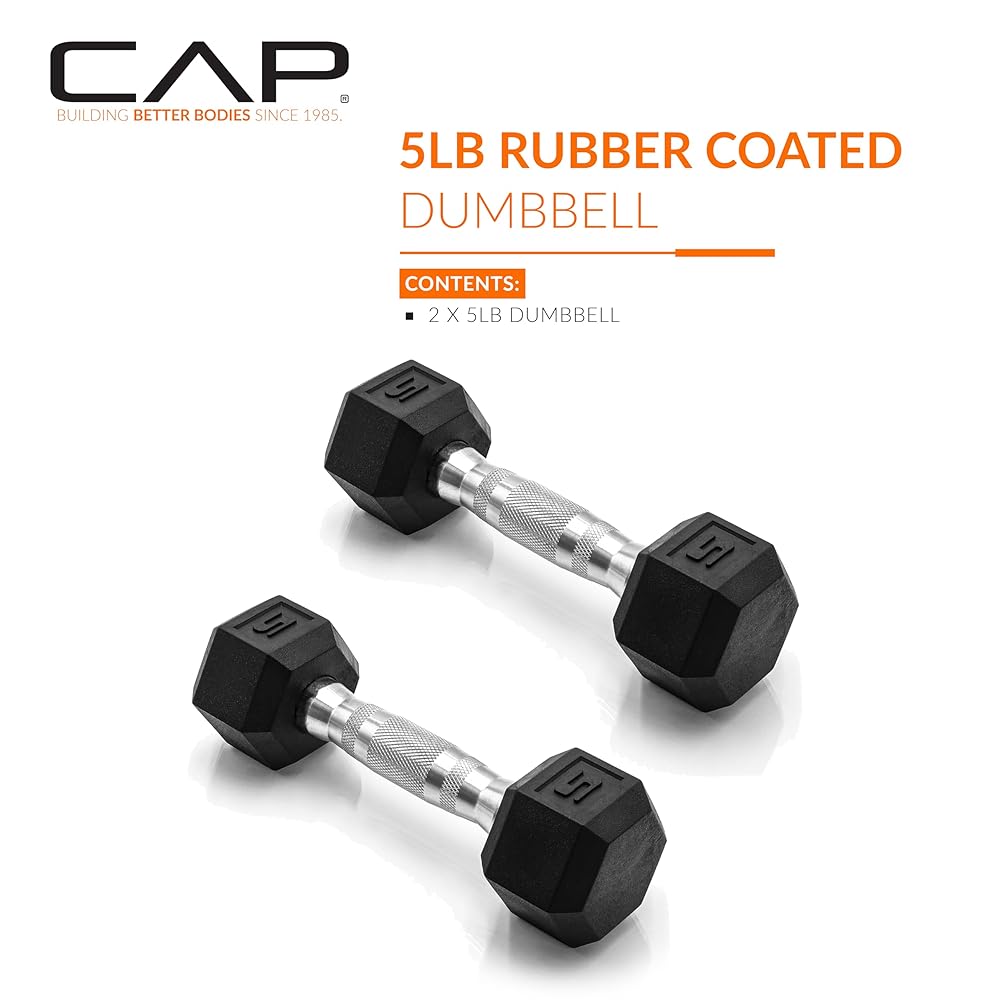 CAP Barbell 5 LB Pair Coated Hex Dumbbell Weight