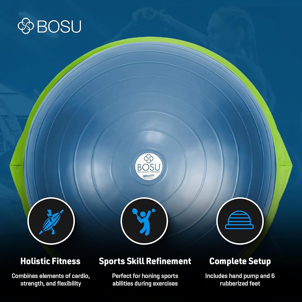 Bosu Home Gym Equipment the Original Balance Trainer Enhance Workout, Strength, Balance, and Flexibility with 26 Inches Diameter, Blue and Green