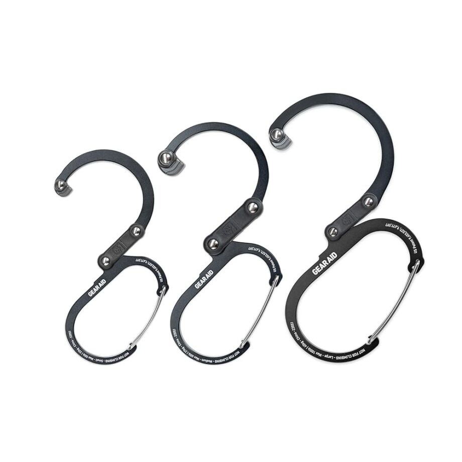 GEAR AID HEROCLIP Carabiner Gear Clip and Hook (Large, Medium, Small) for Camping, Backpack, Suitcases, Purse and Garage Organization, Stealth Black, Variety Size 3 Pack