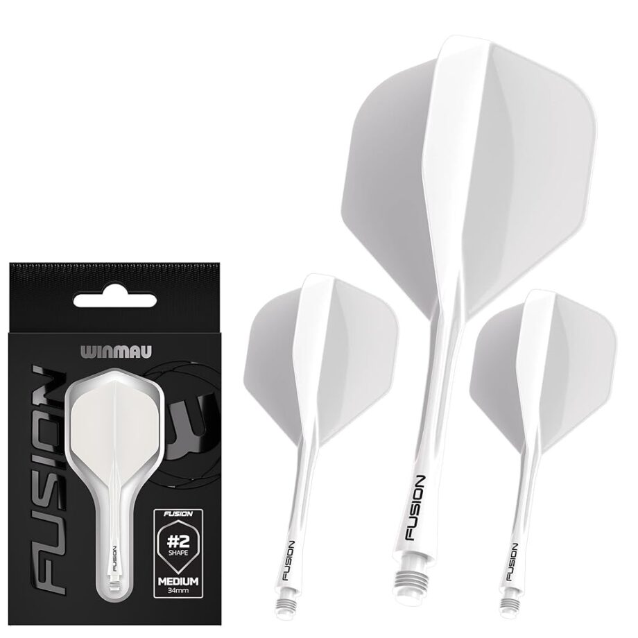 Winmau Darts Fusion Integrated Flight & Shaft System - No.2 Shape & Design - White Colour, Intermediate Length