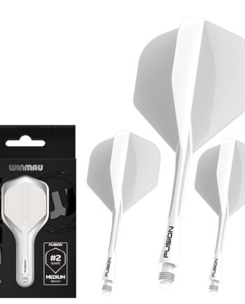 Winmau Darts Fusion Integrated Flight & Shaft System - No.2 Shape & Design - White Colour, Medium Length