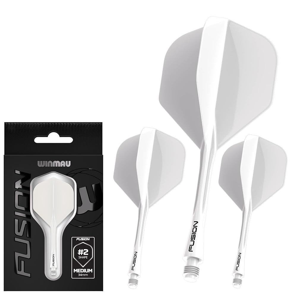 Winmau Darts Fusion Integrated Flight & Shaft System - No.2 Shape & Design - White Colour, Medium Length