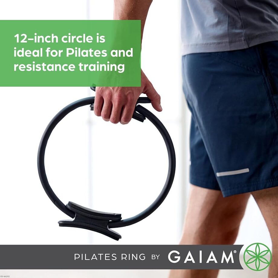 Gaiam Pilates Ring 12" Fitness Circle - Lightweight & Durable Foam Padded Handles | Flexible Resistance Exercise Equipment for Toning Arms, Thighs/Legs & Core, Black