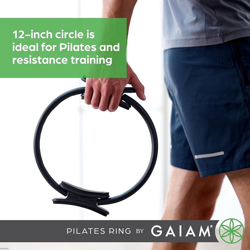Gaiam Pilates Ring 12" Fitness Circle - Lightweight & Durable Foam Padded Handles | Flexible Resistance Exercise Equipment for Toning Arms, Thighs/Legs & Core, Black