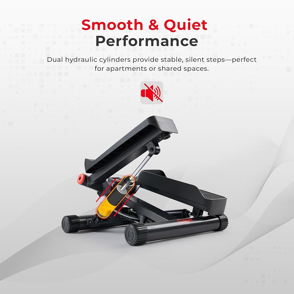 Sunny Health & Fitness Smart Twist Stepper with Resistance Bands, Bluetooth App Connectivity, Adjustable Step Height, 300 LB Capacity, Compact Mini Stair Step Machine