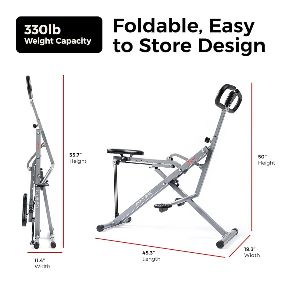 Sunny Health & Fitness Smart Upright Row-N-Ride Exerciser, Squat Assist Trainer for Glutes Workout with Adjustable Resistance, Easy Setup & Foldable, Glute & Leg Exercise Machine- NO. 077S