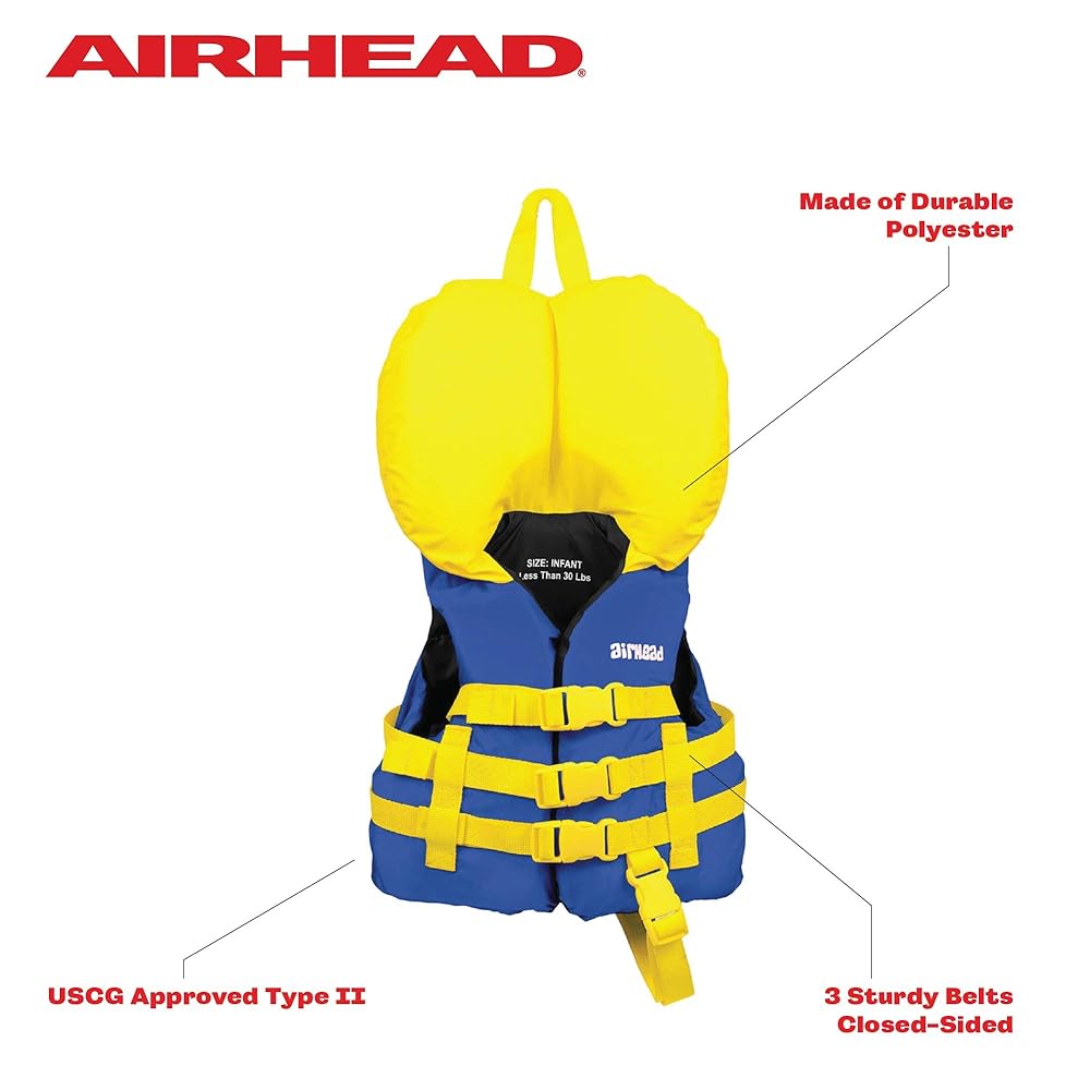 Airhead Infant General All Purpose Life Jacket for Infants under 30lbs, US Coast Guard Approved, Blue