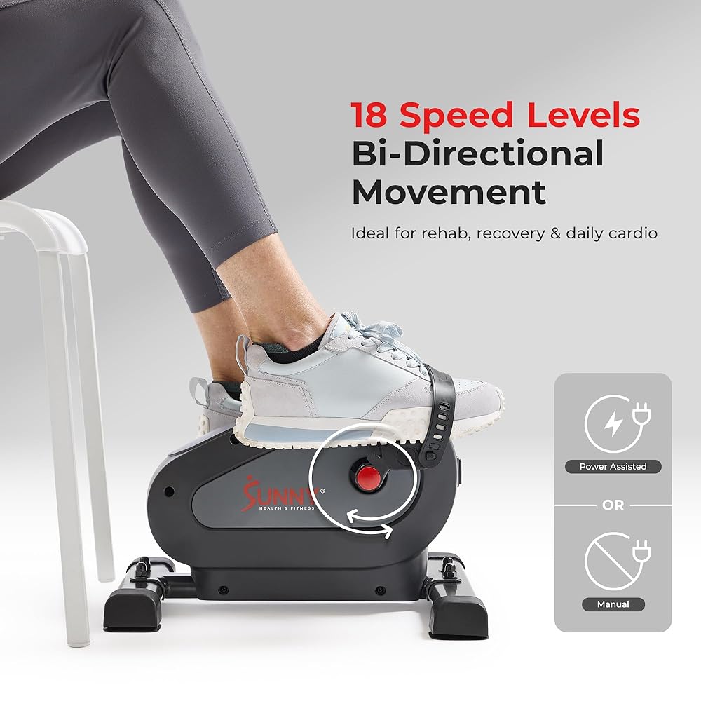 Sunny Health & Fitness Smart Motorized Mini Exercise Bike, Dual Function Portable Under-Desk Pedal Trainer for Low-Impact Cardio Home Workout, Free SunnyFit App Connection – SF-B024041